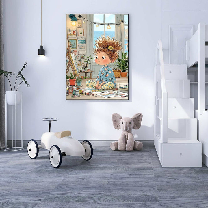 Whimsical Artist Girl Canvas Wall Art