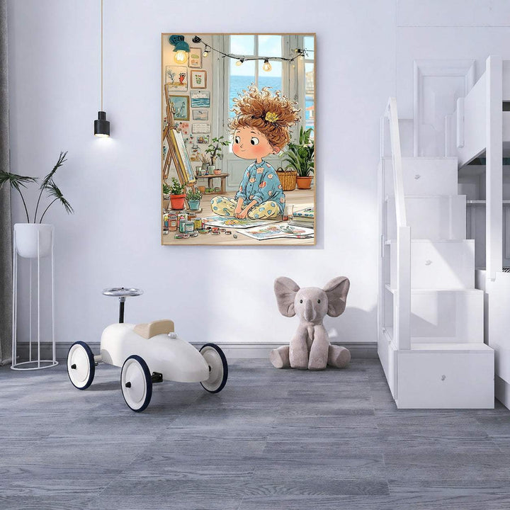 Whimsical Artist Girl Canvas Wall Art