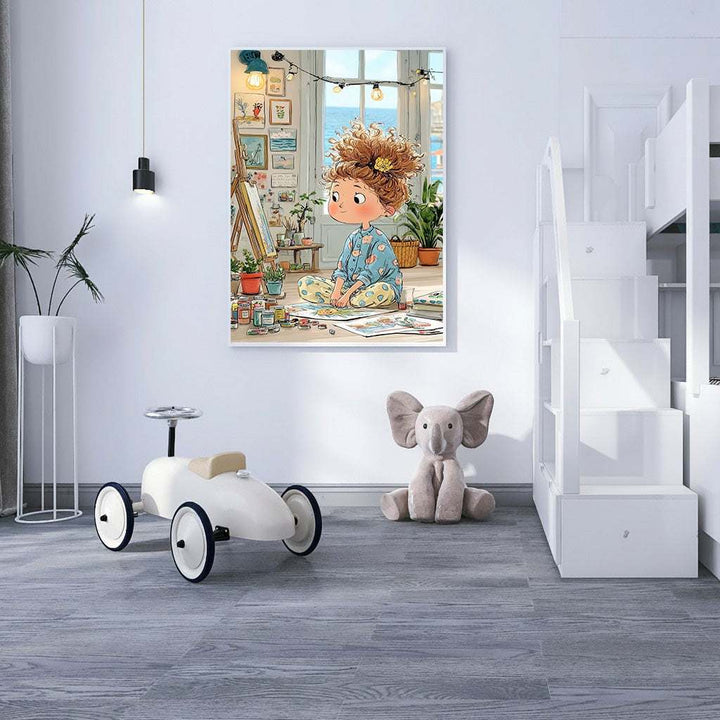 Whimsical Artist Girl Canvas Wall Art