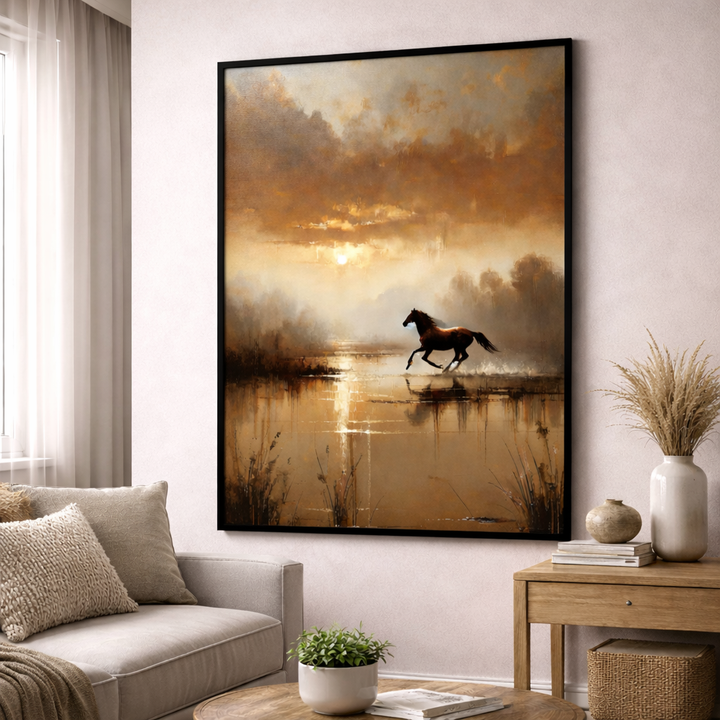 Golden Run Horse Framed
