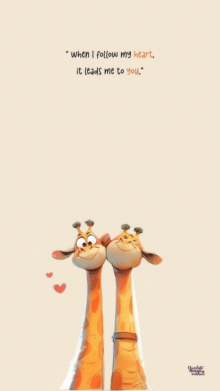 Whimsical giraffe love quote canvas wall art with two charming giraffes and romantic design