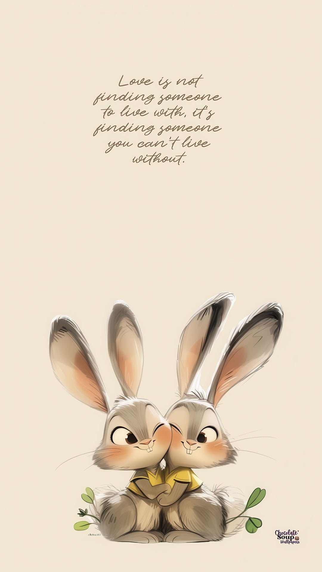 Whimsical Bunny Love Quote canvas wall art with two cuddling bunnies in soft neutral tones