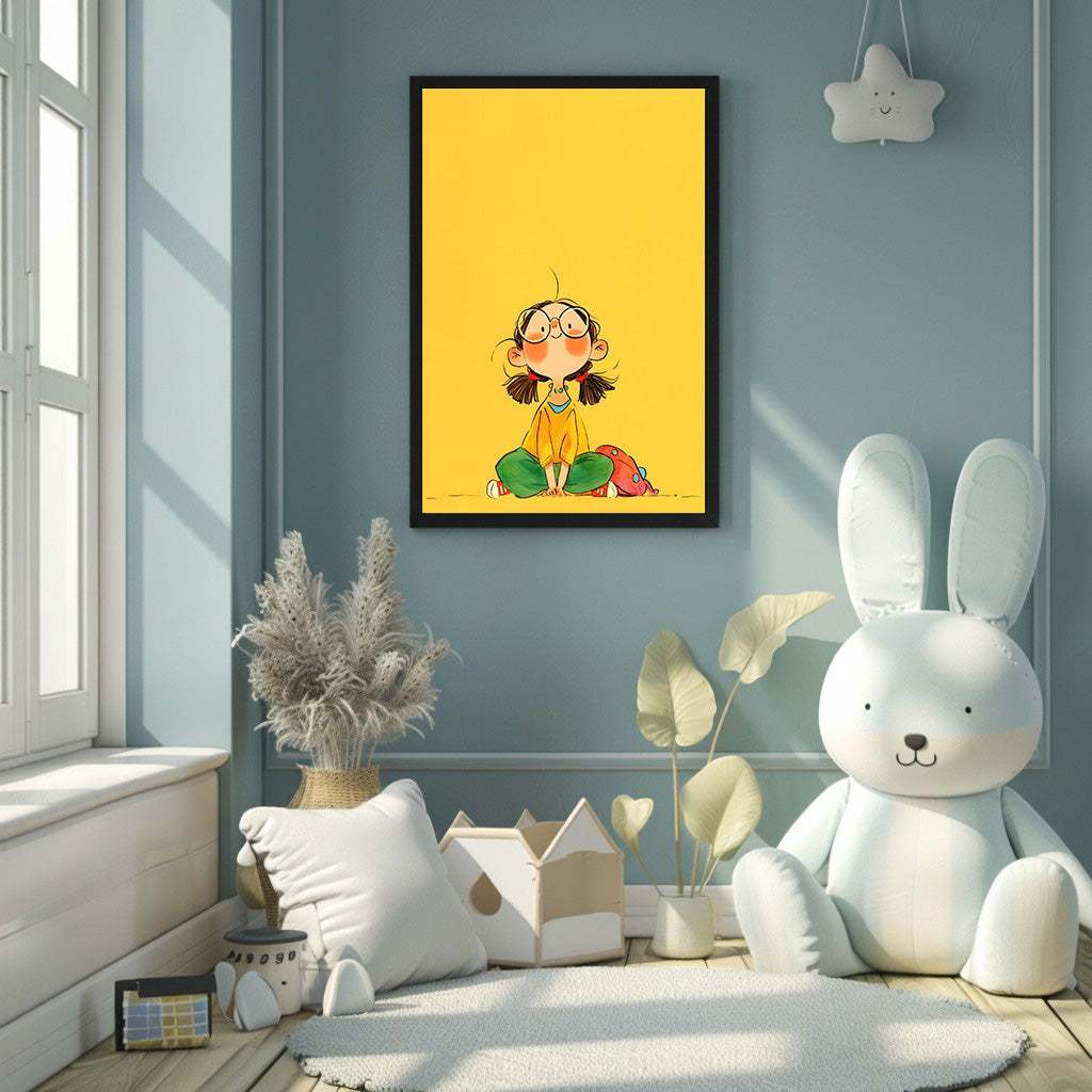 Whimsical Girl Yellow Canvas Wall Art