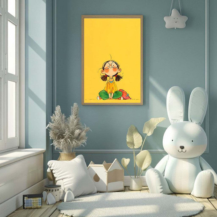Whimsical Girl Yellow Canvas Wall Art