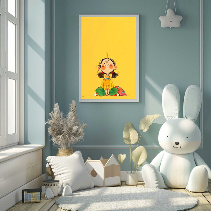 Whimsical Girl Yellow Canvas Wall Art