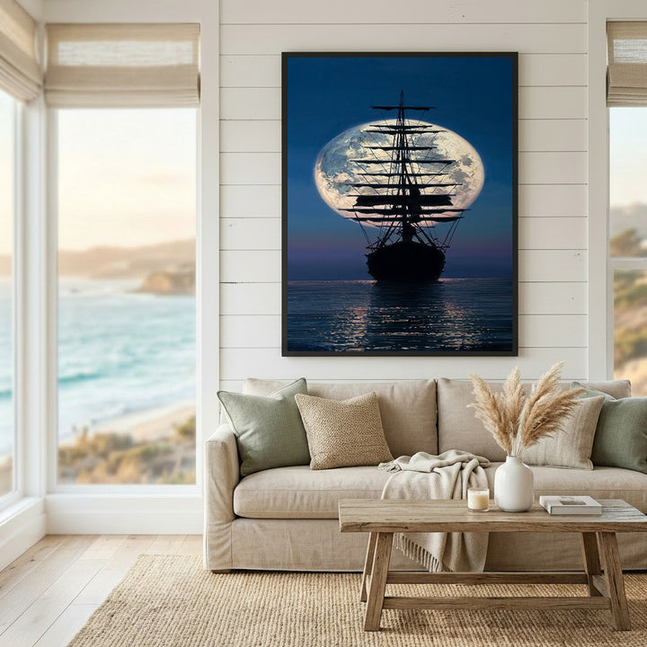 Moonlit Sailing Ship Canvas Wall Art