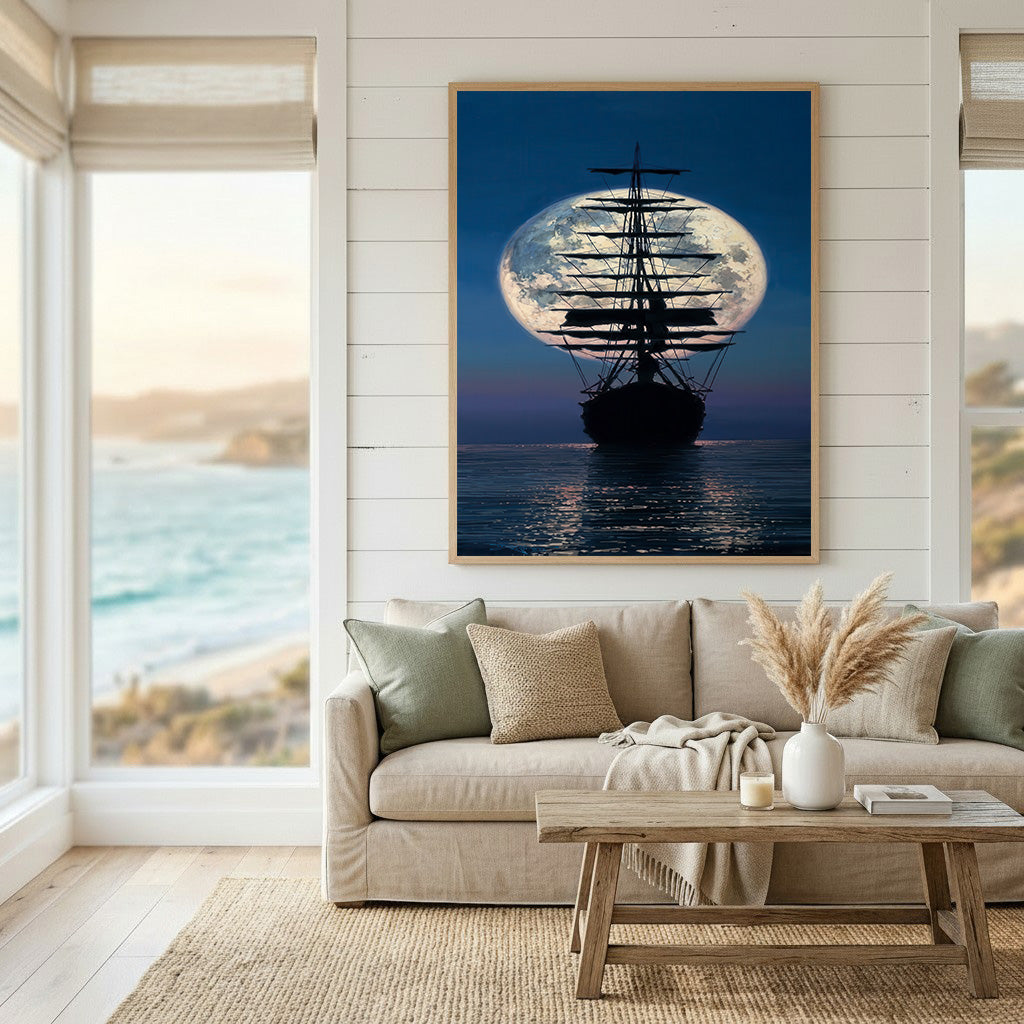 Moonlit Sailing Ship Canvas Wall Art