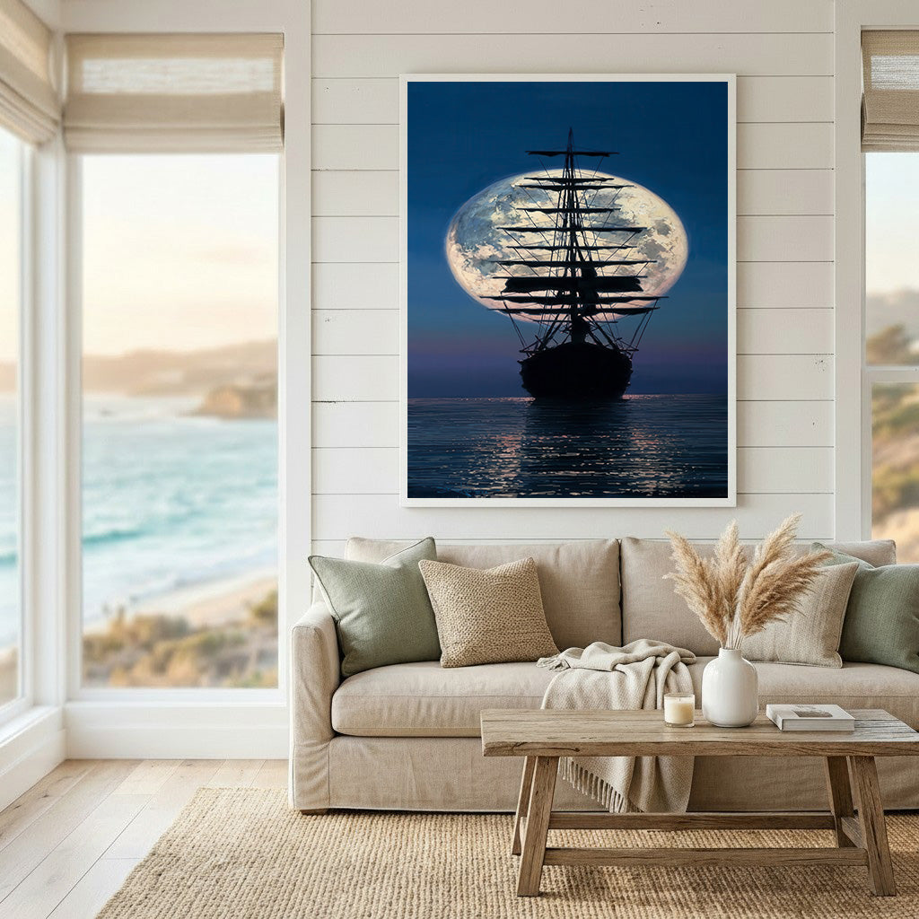 Moonlit Sailing Ship Canvas Wall Art