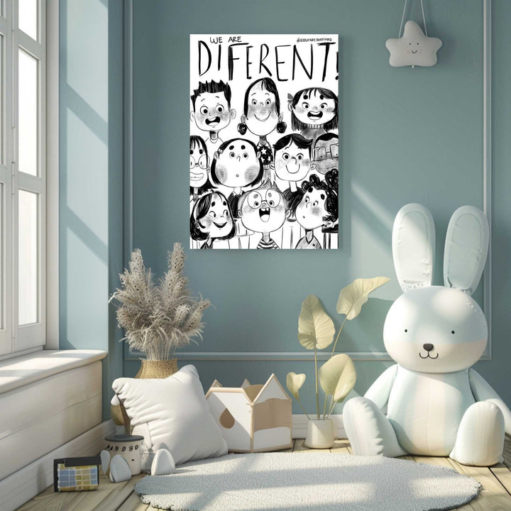 We Are Different Kids diverse children canvas wall art celebrating inclusion and individuality