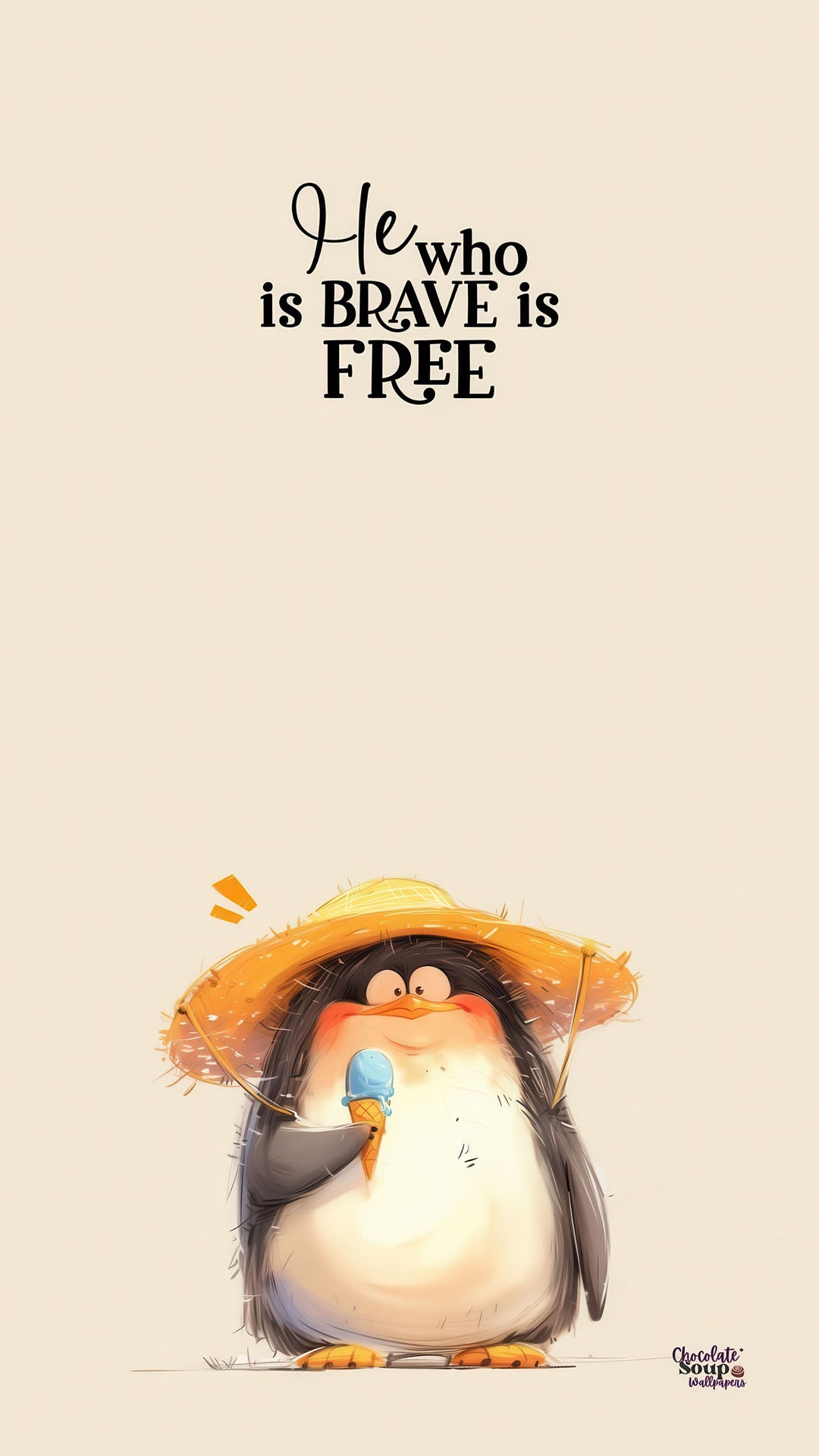 He Who Is Brave Is Free whimsical penguin canvas art for kids room decor