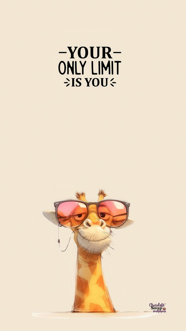 Stylish giraffe in sunglasses on "Your Only Limit Is You" motivational canvas with MDF frame and glass front
