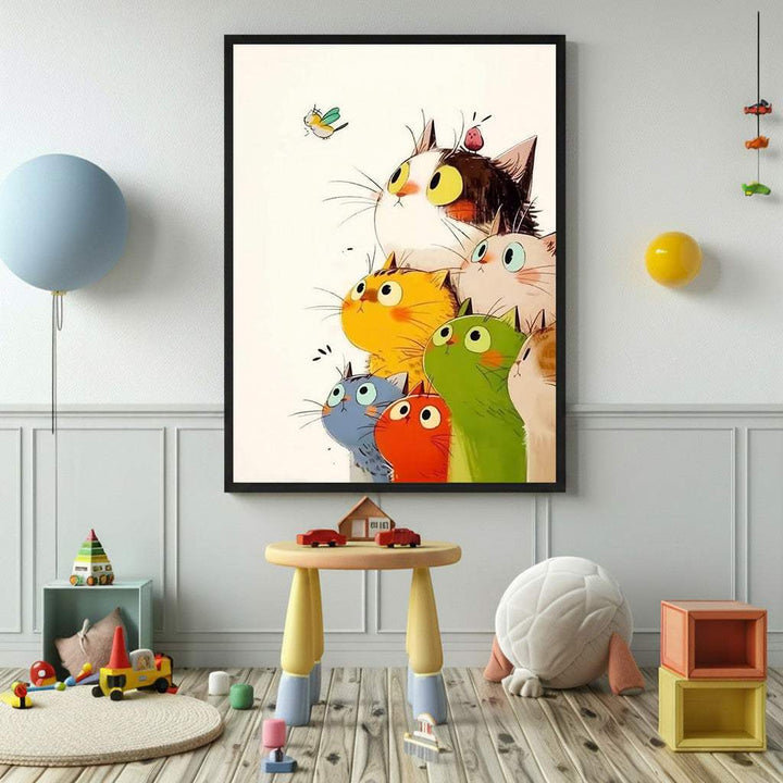 Curious Colorful Cats Canvas Wall Art
