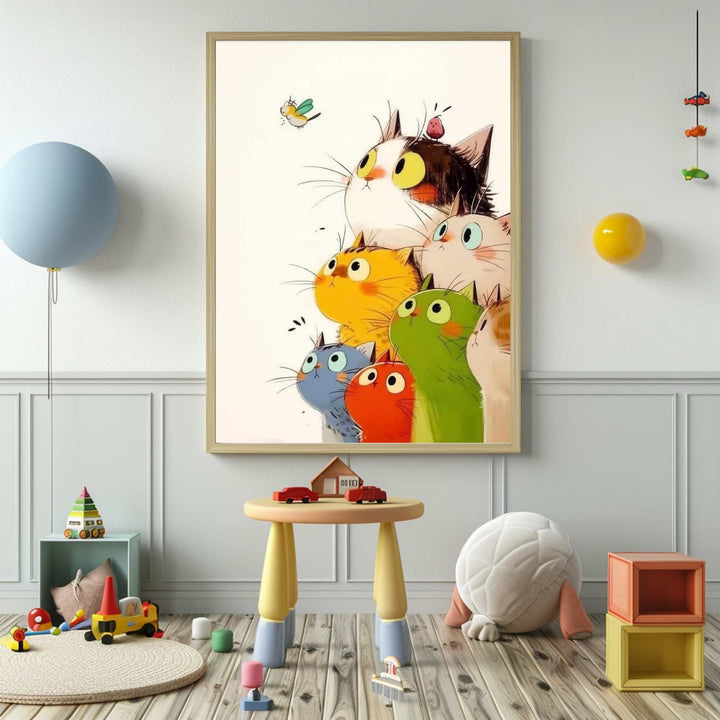 Curious Colorful Cats Canvas Wall Art