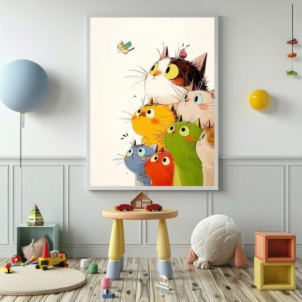Curious Colorful Cats Canvas Wall Art