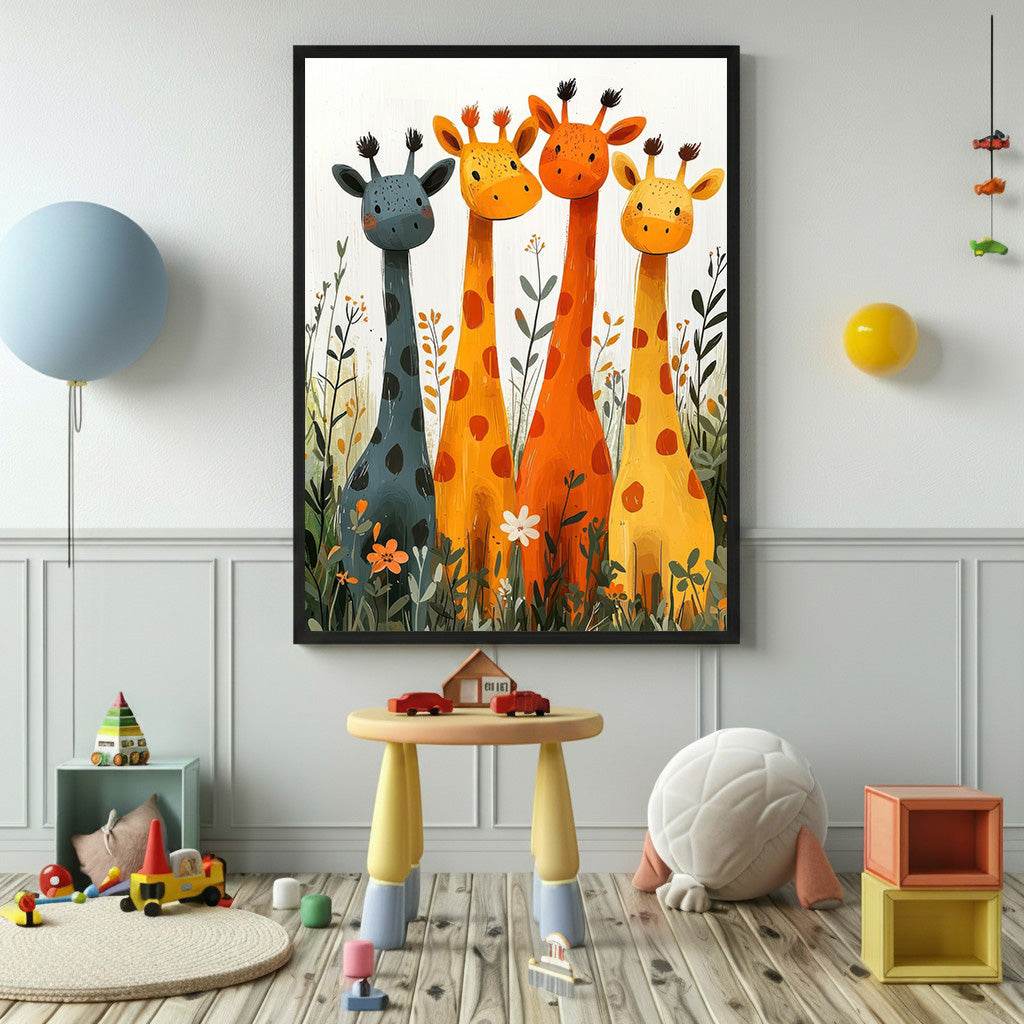 Playful Giraffe Friends Canvas