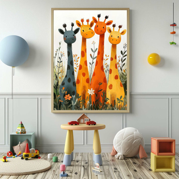 Playful Giraffe Friends Canvas
