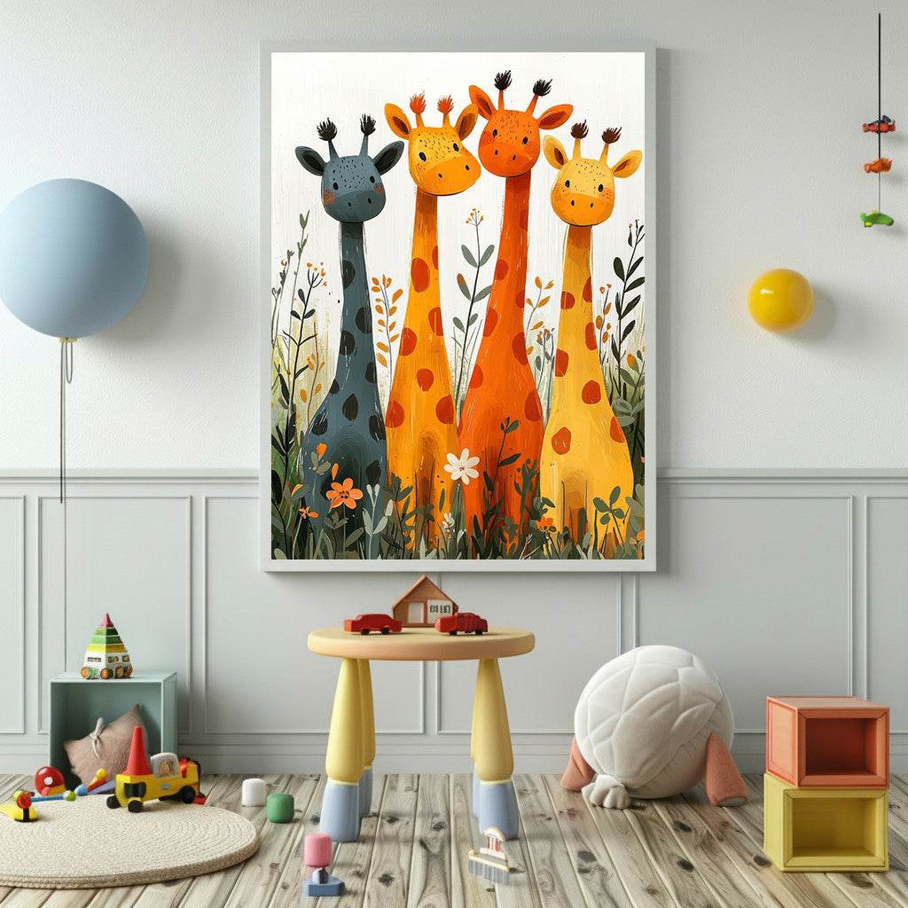 Playful Giraffe Friends Canvas