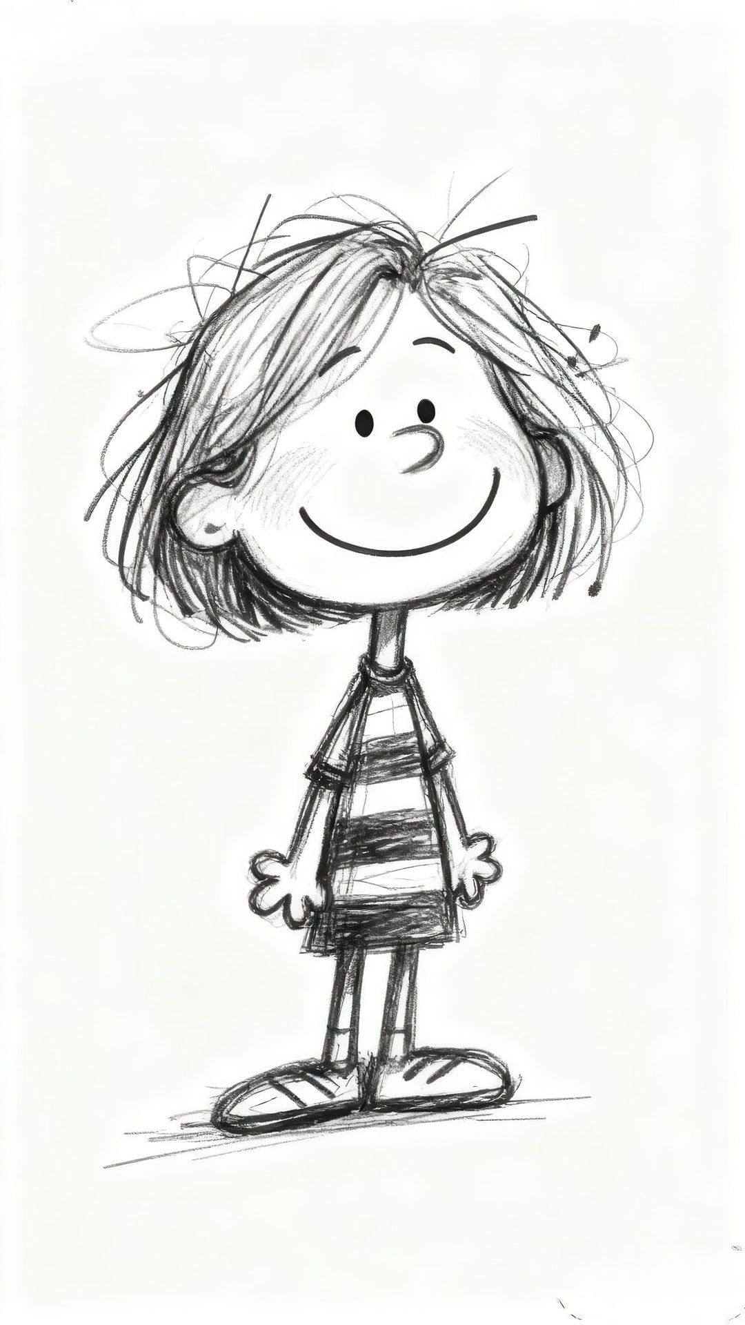 Minimalist cute sketch child canvas with warm smile in black and white