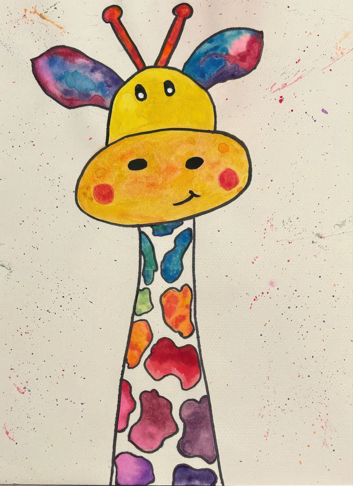 Colorful giraffe kids canvas hand-painted vibrant nursery wall art