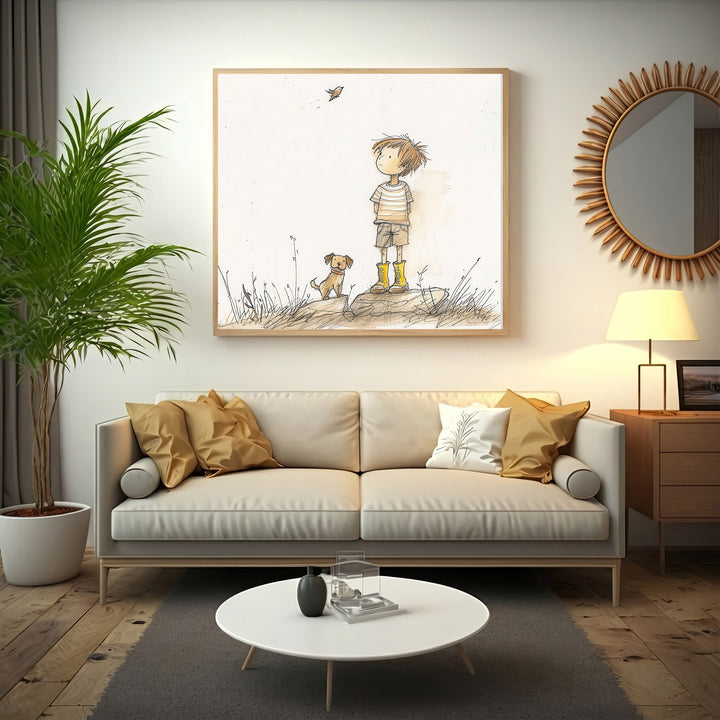 Child & Puppy Adventure Canvas - Perfect Nursery Wall Art