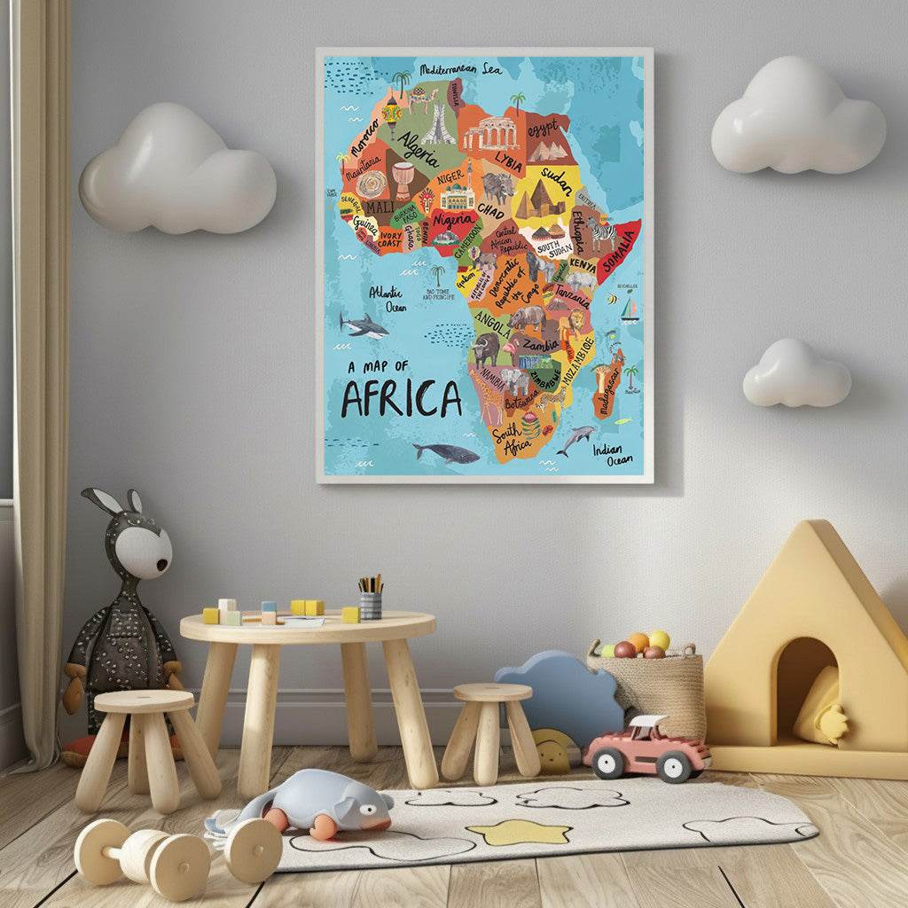 Illustrated Africa Map Canvas