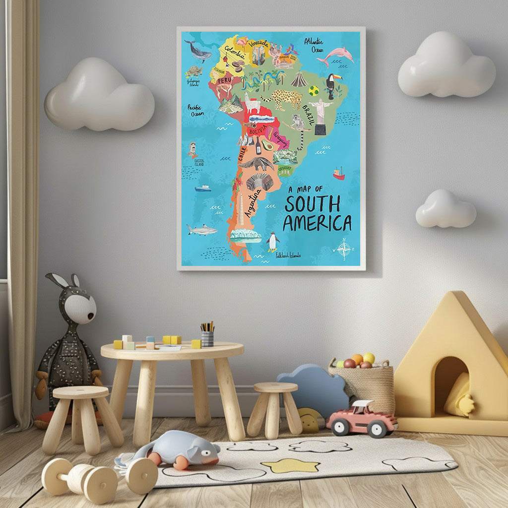 Illustrated South America Map Canvas