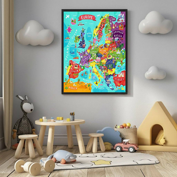 Illustrated Europe Map Canvas