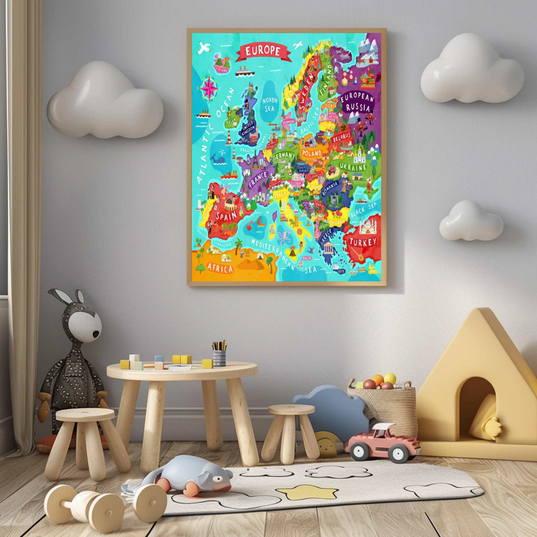 Illustrated Europe Map Canvas