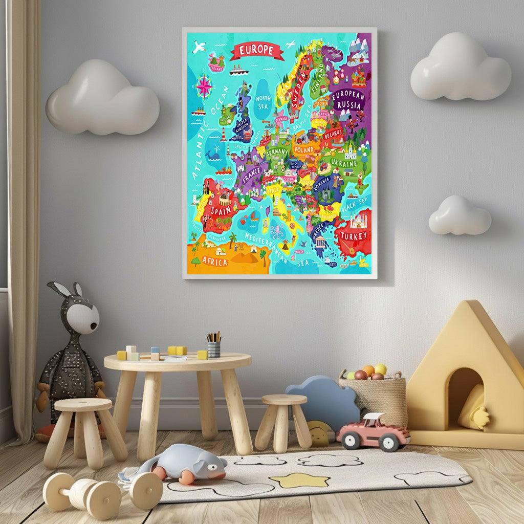 Illustrated Europe Map Canvas