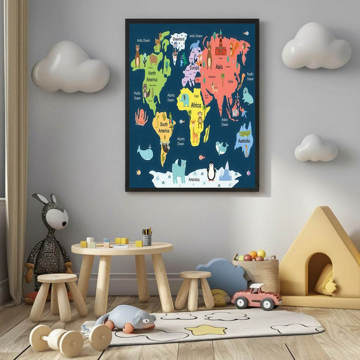 Illustrated World Map Canvas for Kids