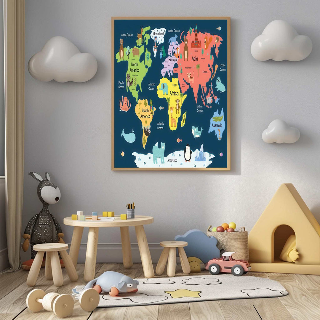 Illustrated World Map Canvas for Kids