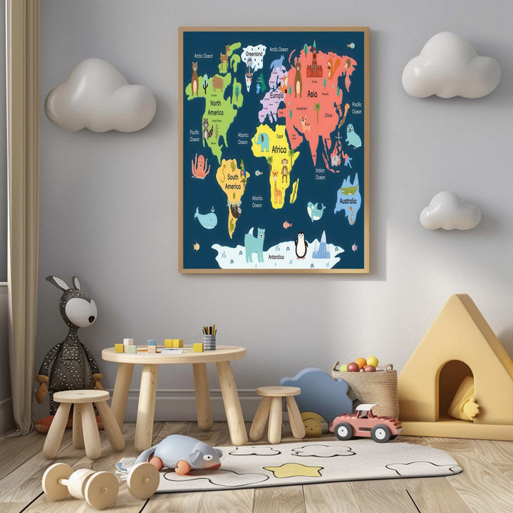 Illustrated World Map Canvas for Kids