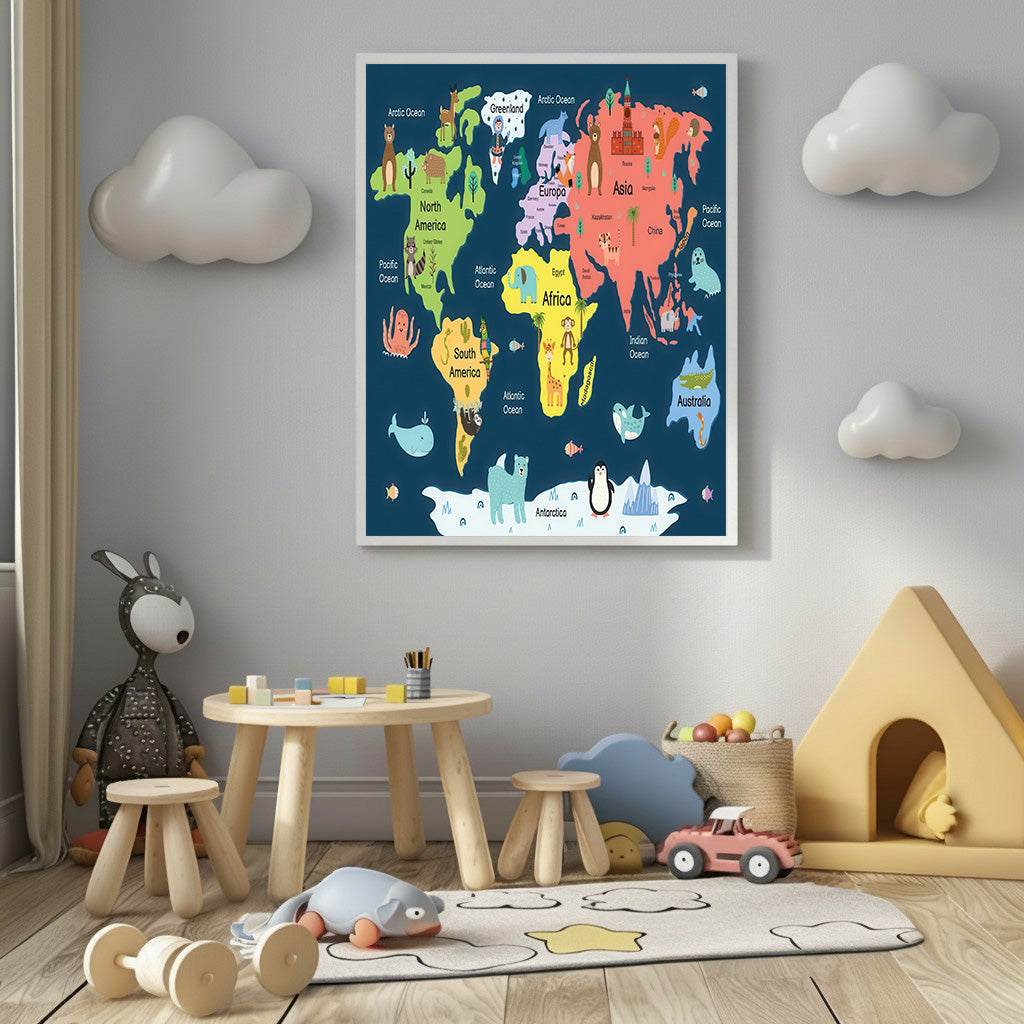 Illustrated World Map Canvas for Kids