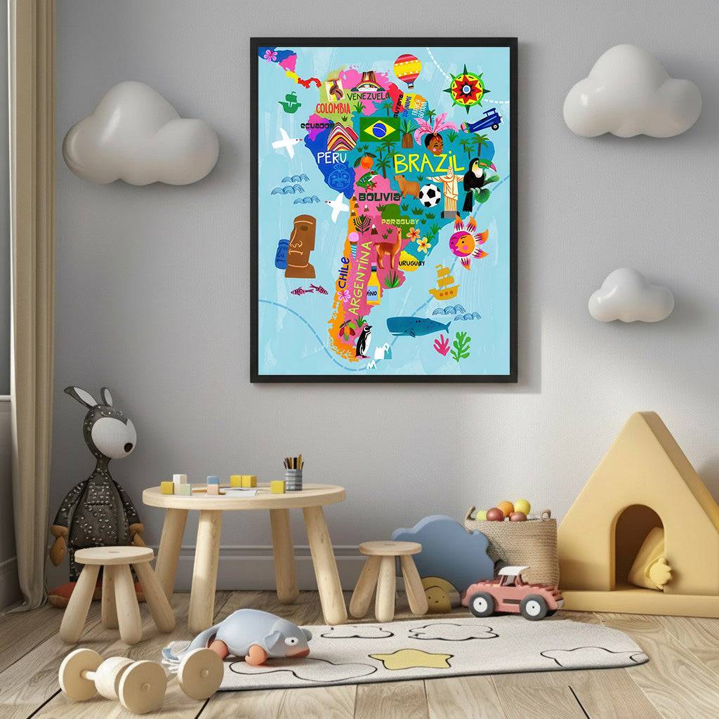 Colorful South America Map Canvas