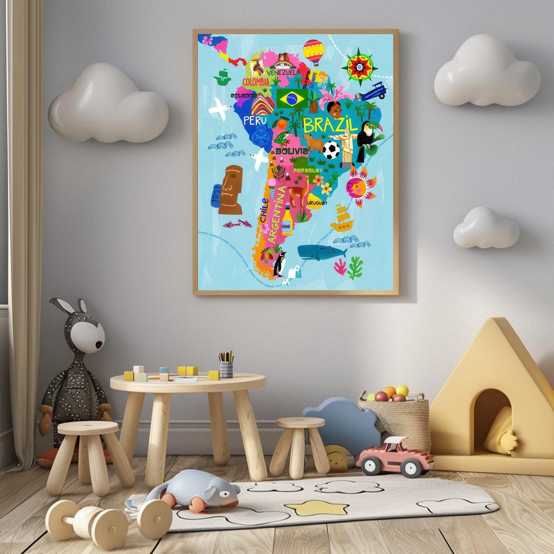 Colorful South America Map Canvas