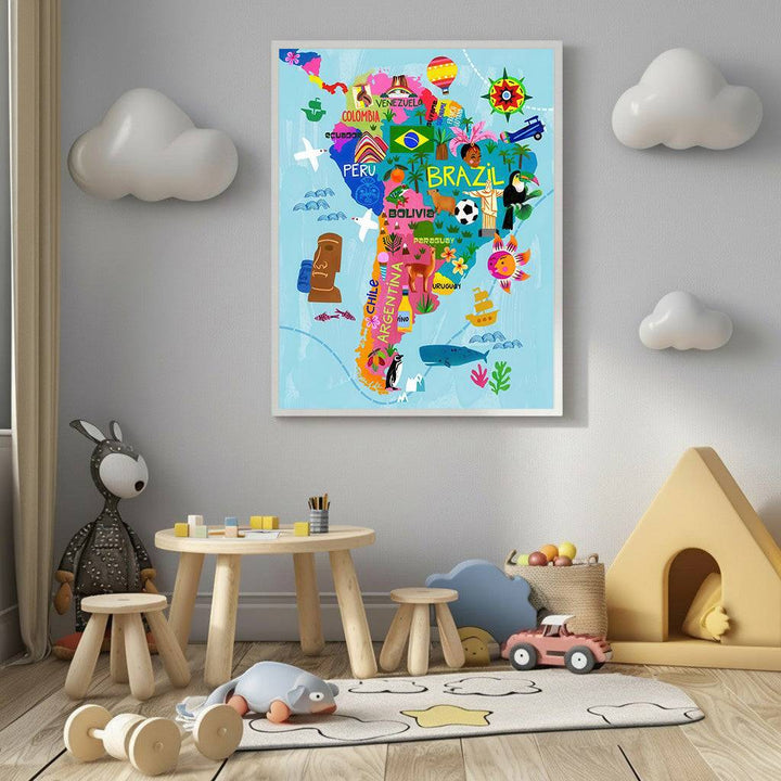 Colorful South America Map Canvas