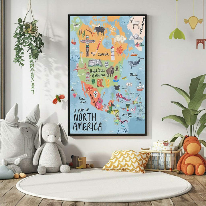Illustrated North America Map Canvas