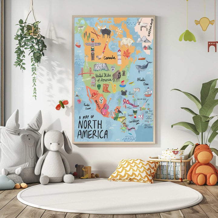 Illustrated North America Map Canvas