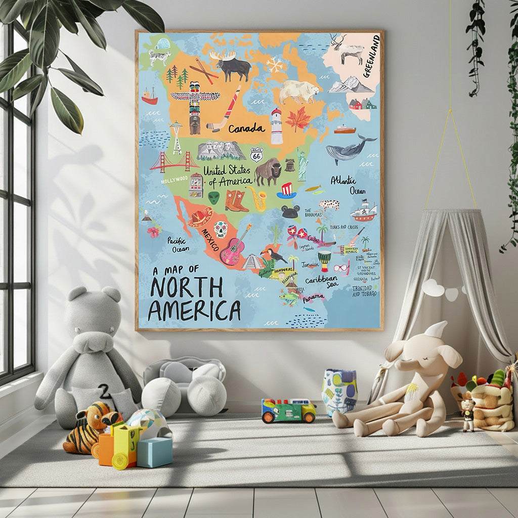 Illustrated North America Map Canvas