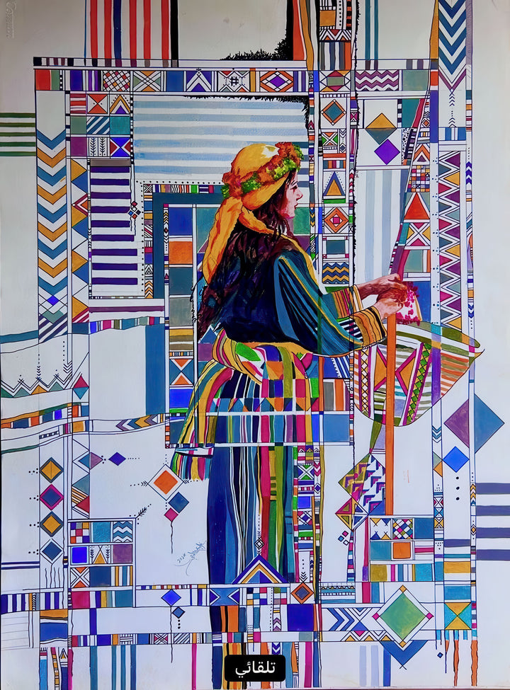 Modern cultural portrait canvas with vibrant geometric patterns and rich colors on premium canvas in MDF frame