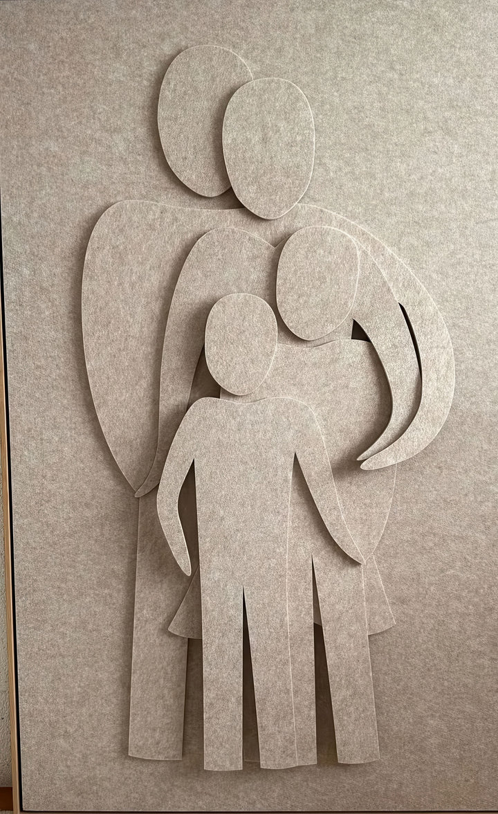 Minimalist family silhouette on premium canvas with MDF frame and glass front for modern interiors
