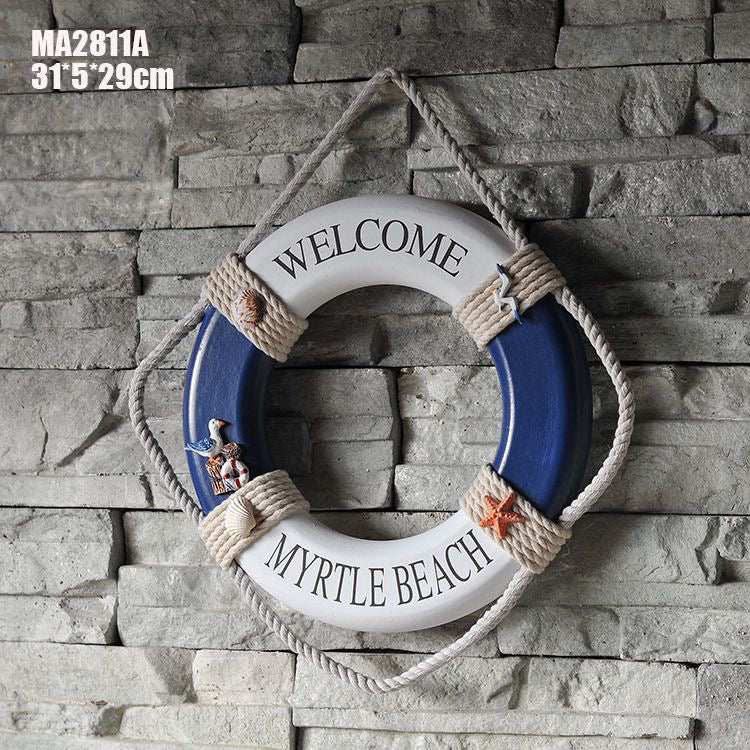 Nautical life ring wall decor with rope accents and marine colors