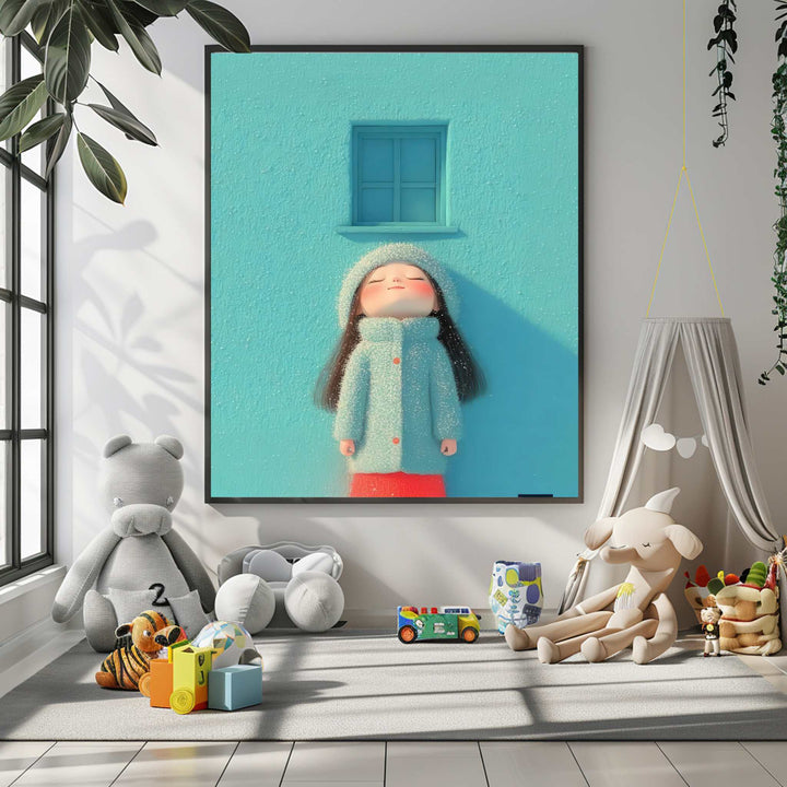 Dreamy winter girl canvas art with soft pastel tones and serene mood on premium canvas