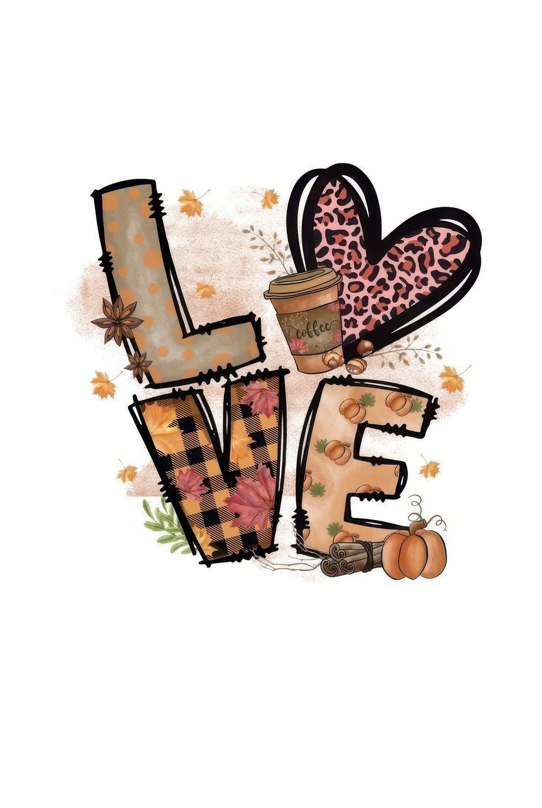 Autumn LOVE canvas wall art with warm fall colors and coffee cup design