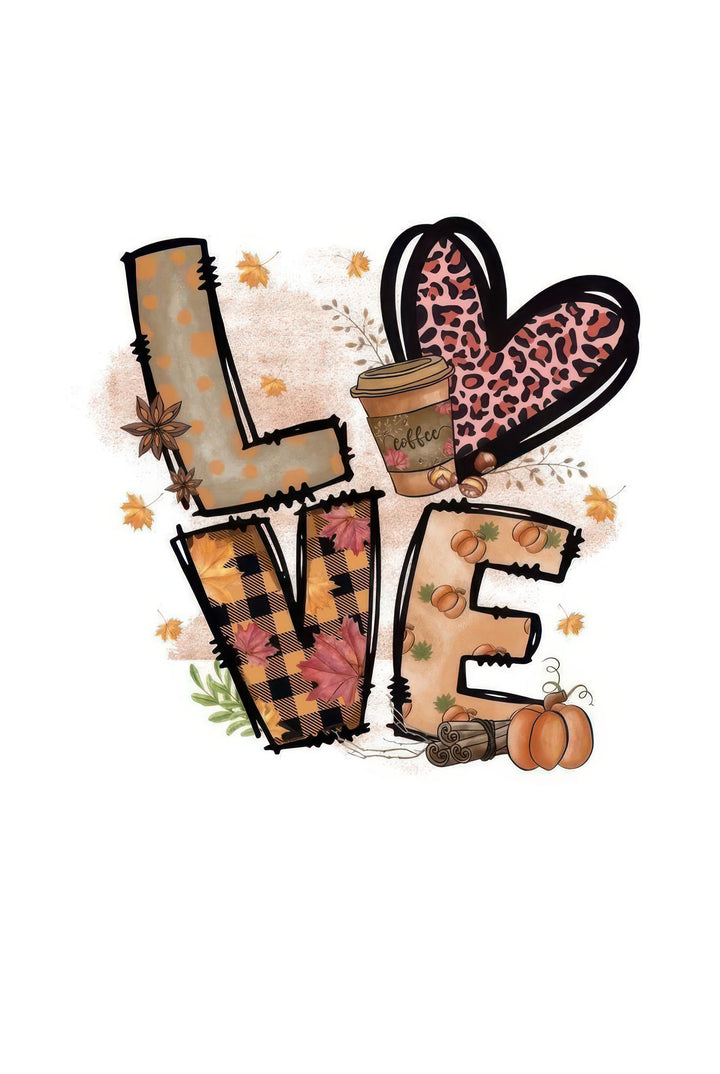 Autumn LOVE canvas wall art with warm fall colors and coffee cup design