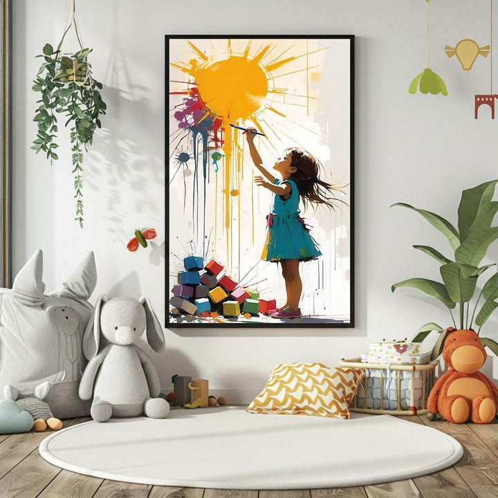 Child Painting the Sun Canvas Art