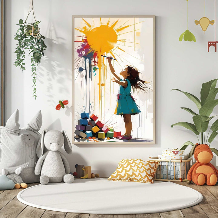 Child Painting the Sun Canvas Art