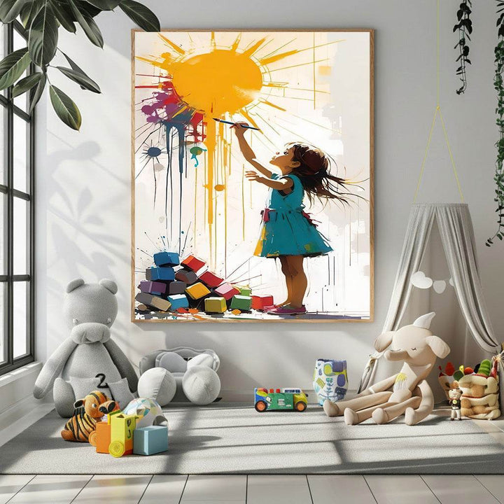 Child Painting the Sun Canvas Art