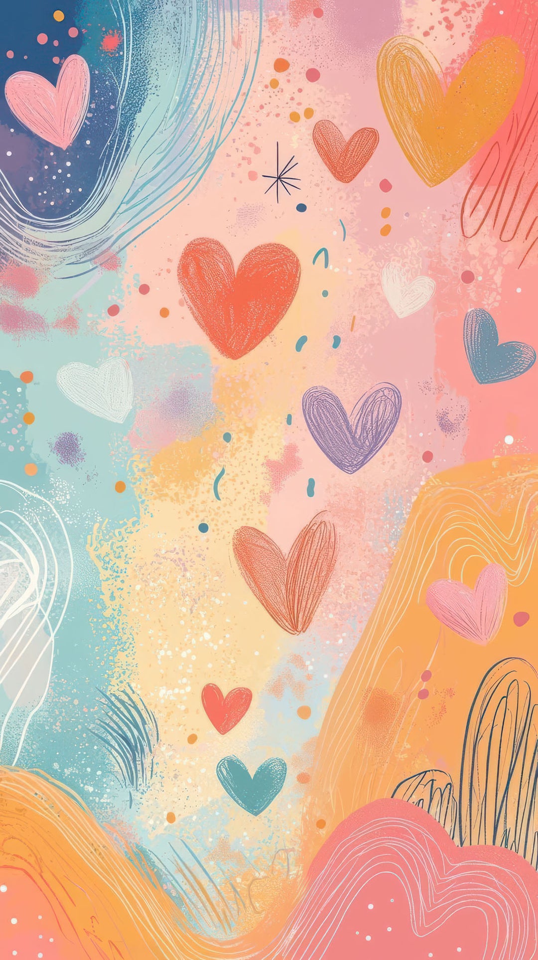 Pastel Hearts Abstract Canvas with hand-drawn hearts and soft flowing textures in warm pastel tones