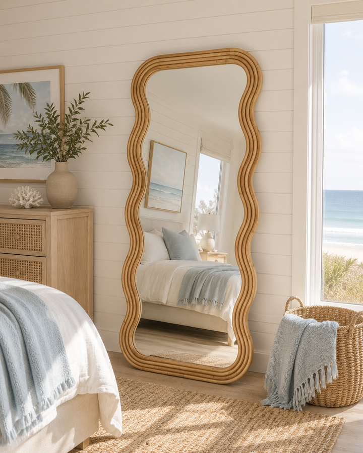 Wave Wooden Floor Mirror